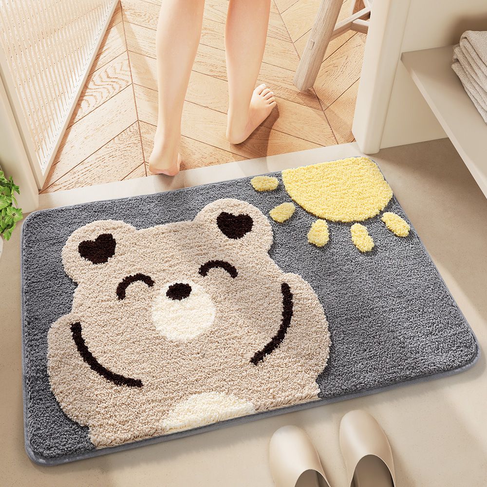 快速吸水植絨浴室腳踏墊-泡泡熊熊-灰色