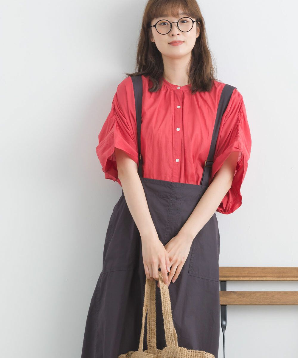 日本女裝代購 - 100%印度棉 質感百搭落肩短袖襯衫-經典黑