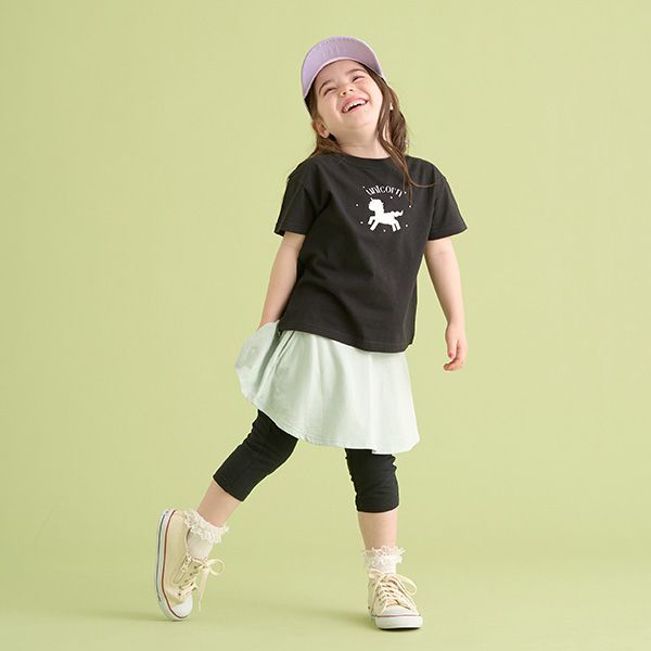 日本 Lycee mine - 可愛少女標語印花短袖上衣-黑色獨角獸