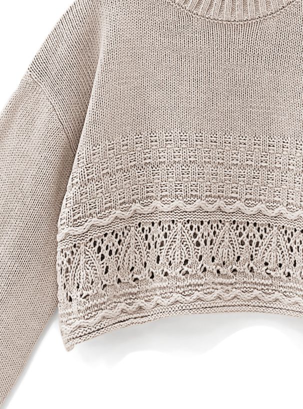 日本 GRL - 鉤針拼接落肩針織毛衣-黑 (F)