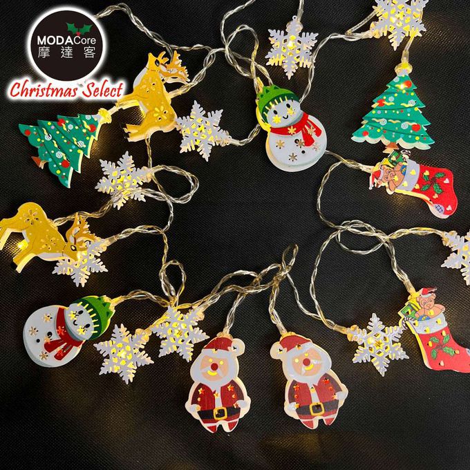 MODACore 摩達客 - 摩達客-20燈LED鐵片造型彩繪聖誕款雪花片綜合燈串(暖白光恆亮/USB插座)