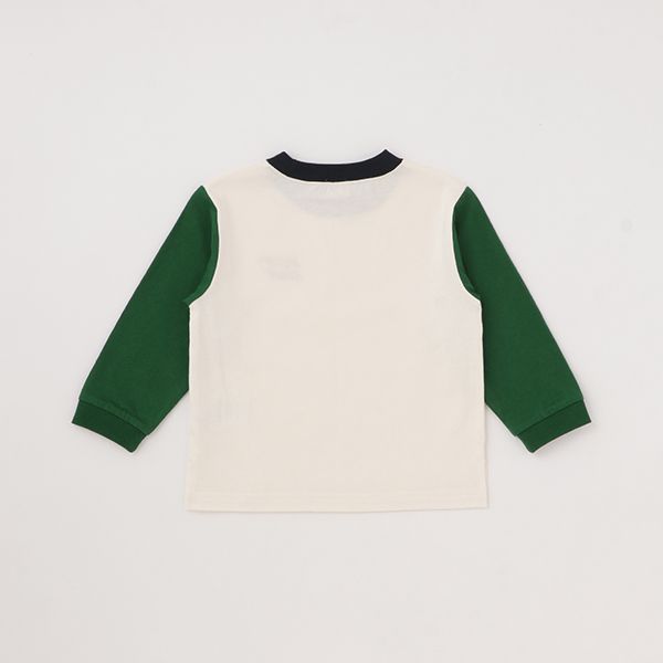 日本 petit main - 男孩俏皮長袖上衣-消防車-雜灰