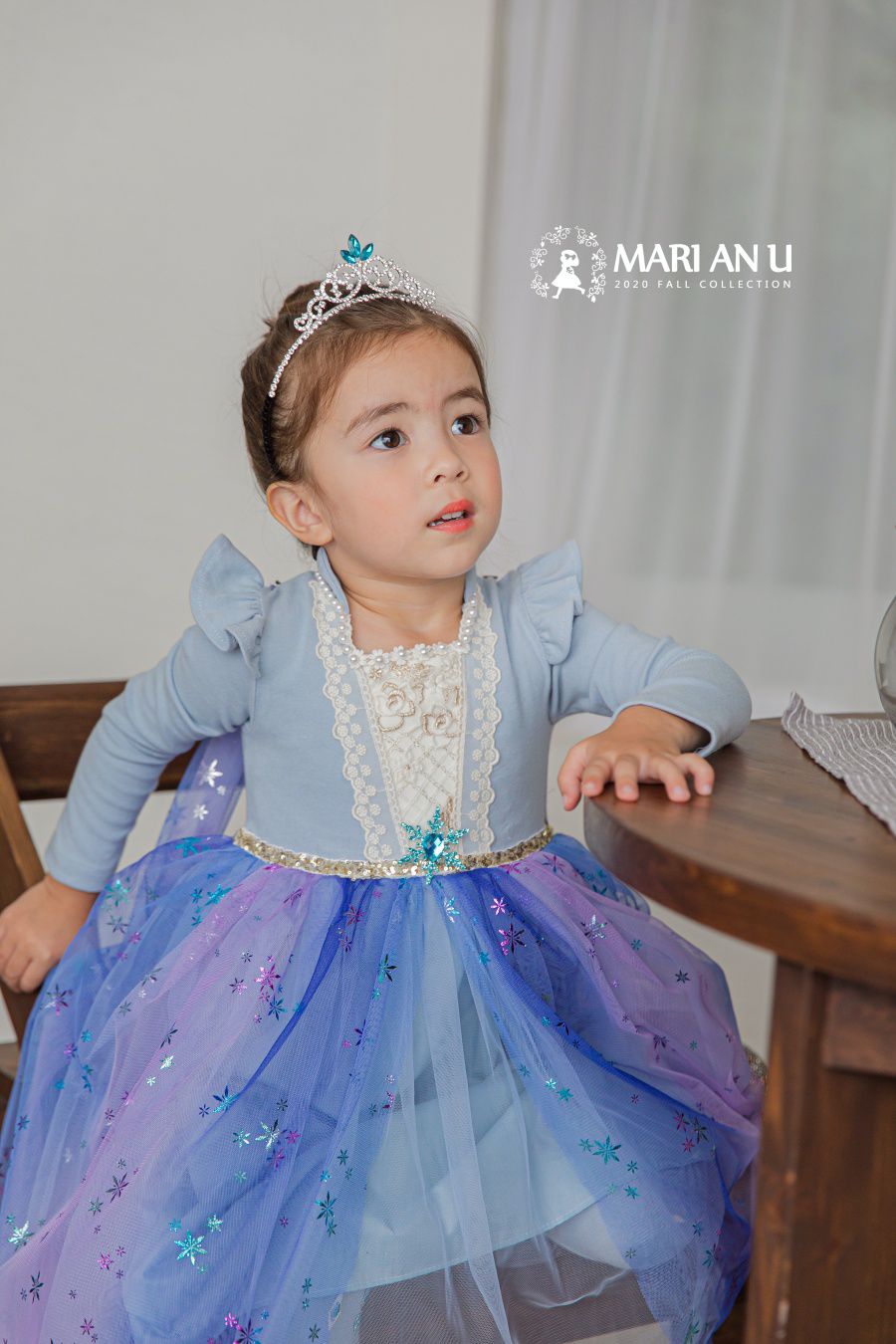 韓國 mari an u - 冰雪女王艾莎洋裝(披風可拆)-冰湖藍