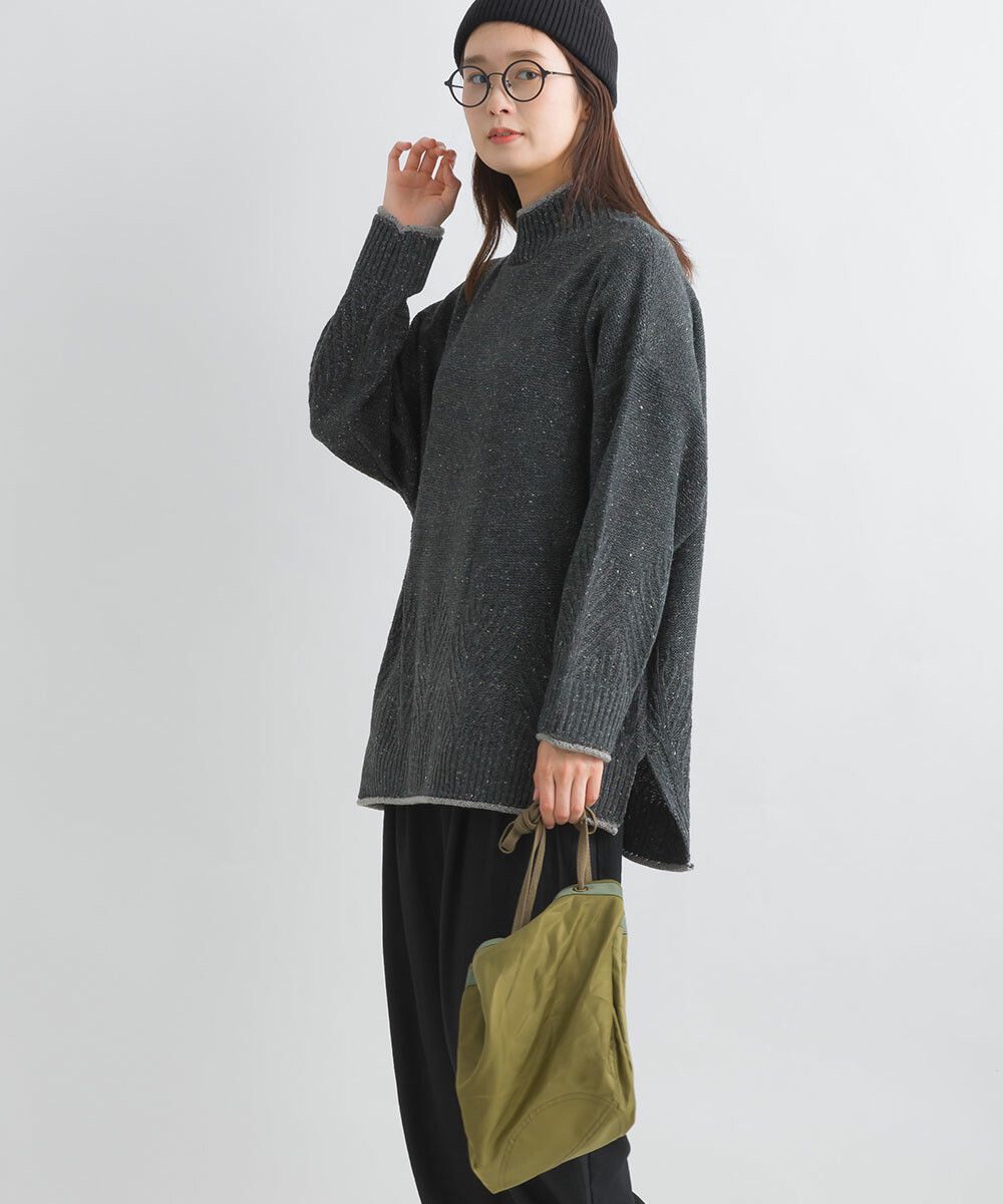 日本女裝代購 - 葉子紋編織滾邊針織毛衣-咖啡