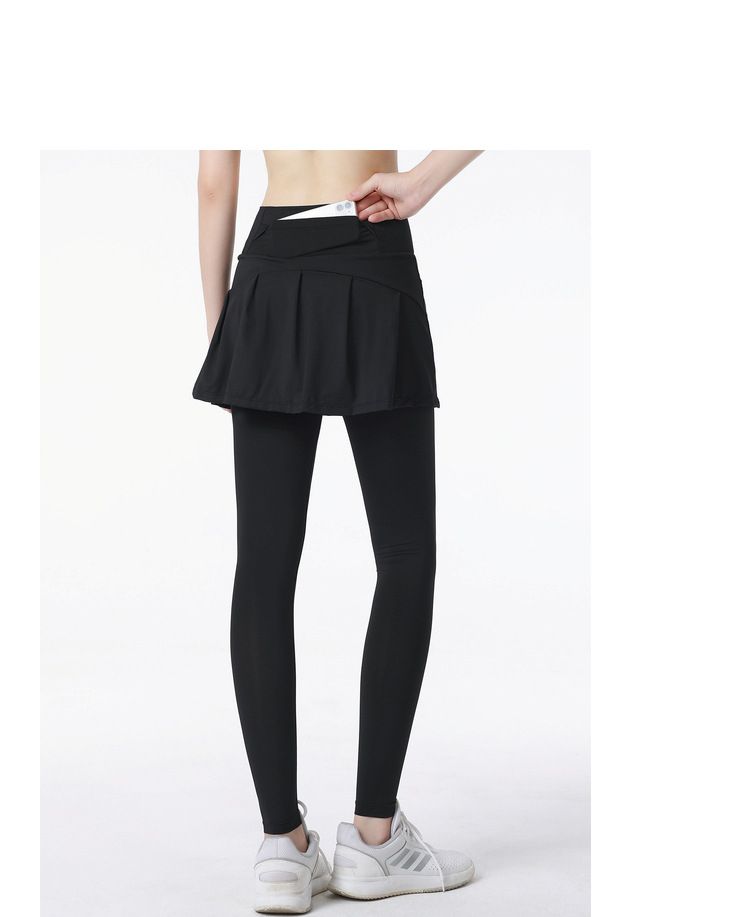 大碼假兩件防走光瑜珈褲裙-灰色