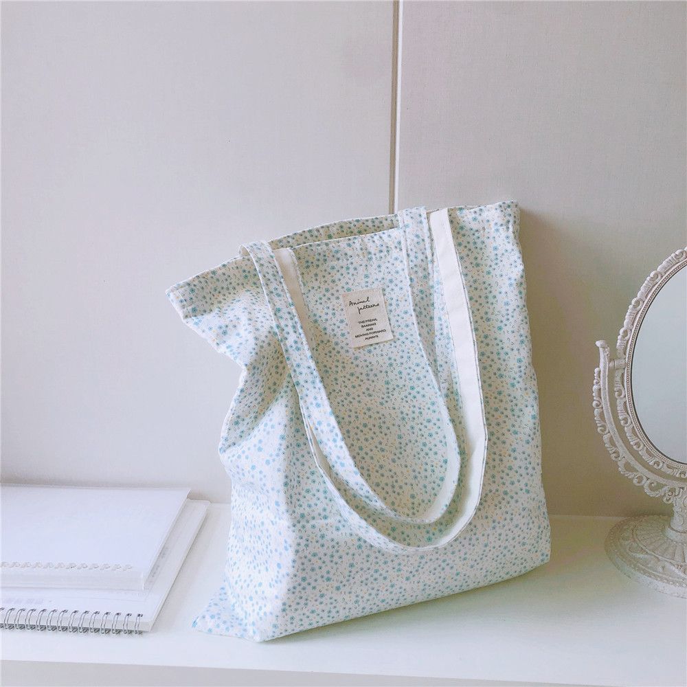 碎花單肩手提帆布袋-藍色碎花 (37*35cm)