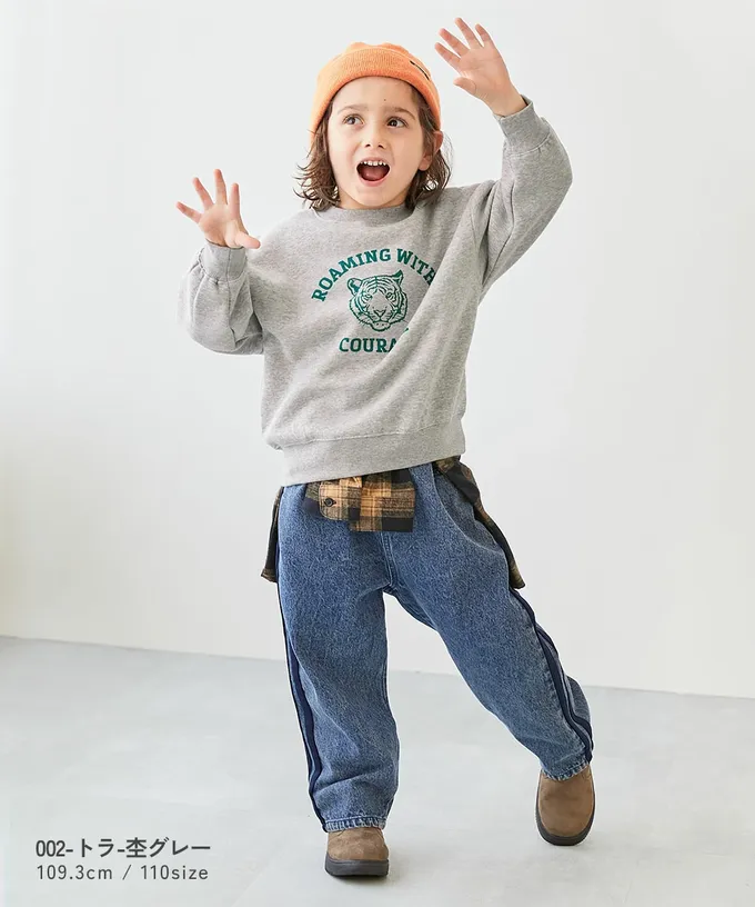 日本 devirock - 裏起毛動物印花大學T-小狸貓-灰棕