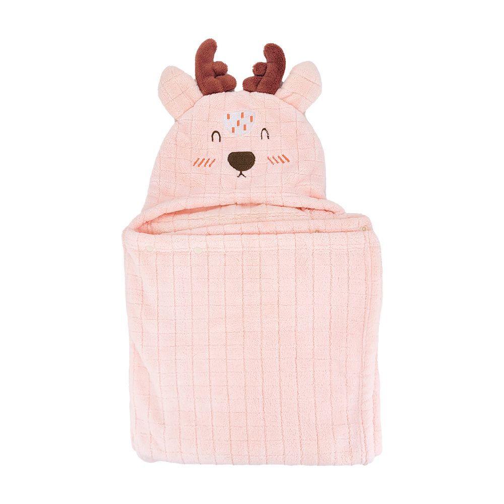 JoyNa - 連帽吸水浴巾 大尺寸斗篷浴巾 可當蓋毯-粉羞萌鹿 (105*105CM)