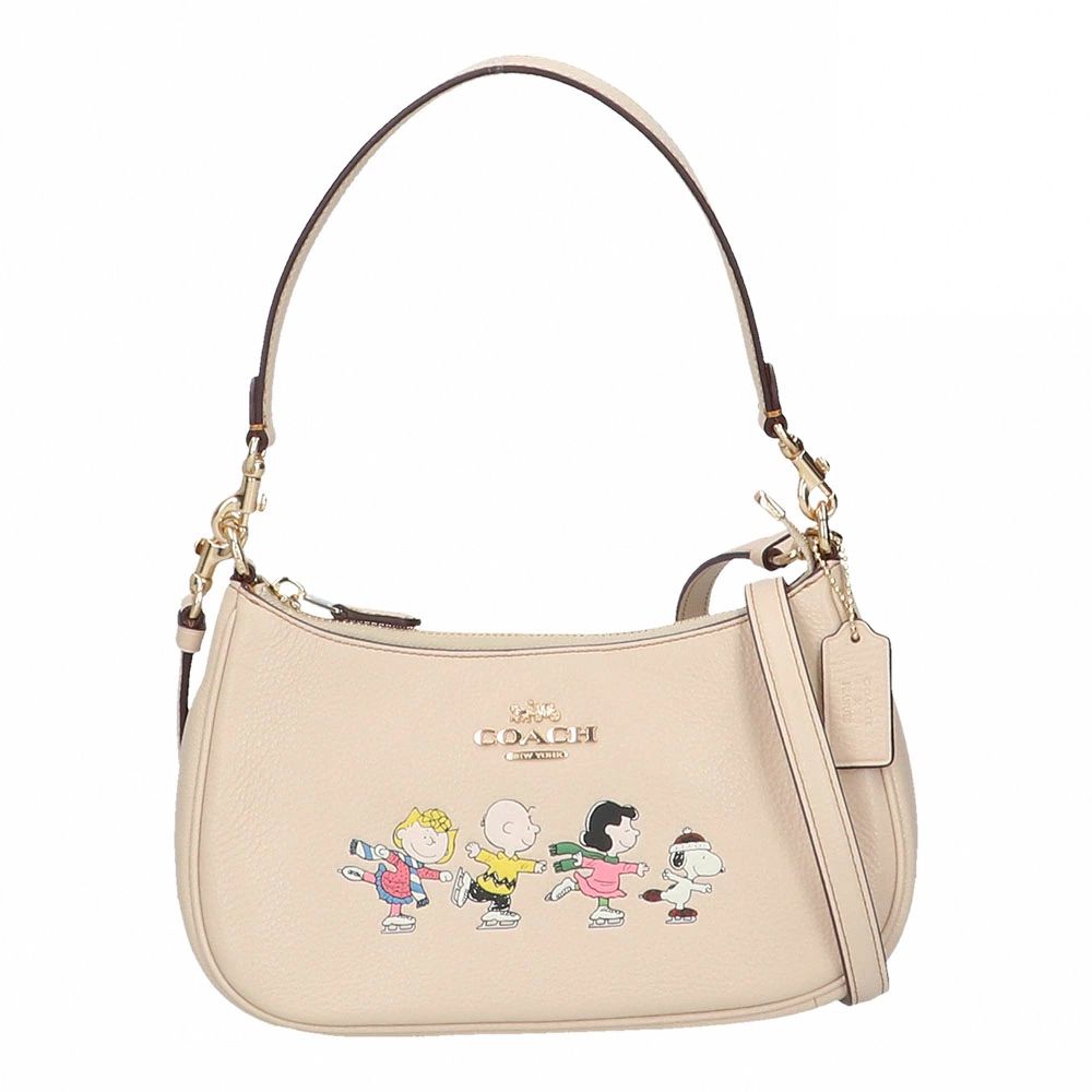 史努比聯名款皮革肩斜背兩用彎月包 (米白)