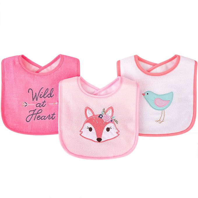 美國 Luvable Friends - 甜蜜寶貝嬰幼兒口水巾圍兜3入組(上層棉質吸水/底層防水)-狐狸公主