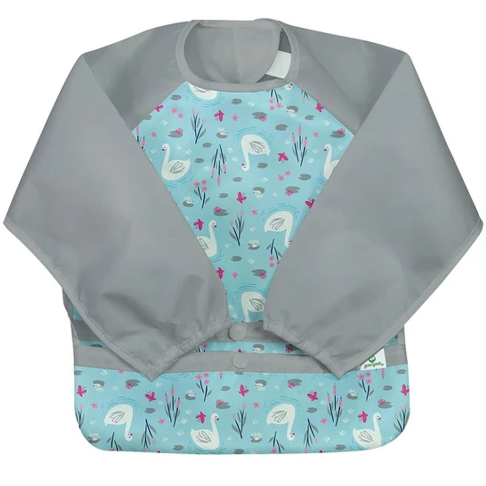 美國 green sprouts - 小綠芽魔鬼氈雙面防水/防食物掉落長袖圍兜單入組-優雅天鵝