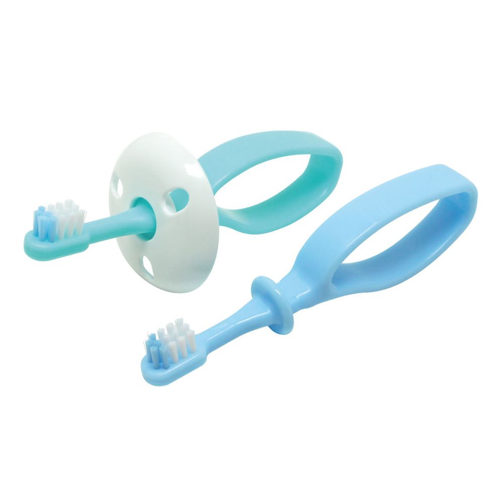 akachan honpo - always乳齒用防吞牙刷(圓圏握柄)-2支組-綠色＋藍色 (6個月以上)
