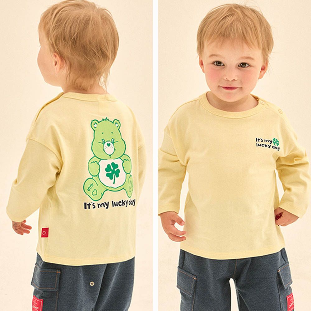 聯名款幸運草大熊長袖上衣-米黃