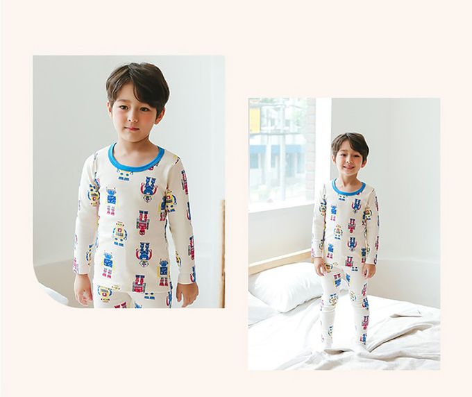 正韓 Puco - 超優質嬰幼兒/兒童長袖有機純棉家居服/睡衣-機器人