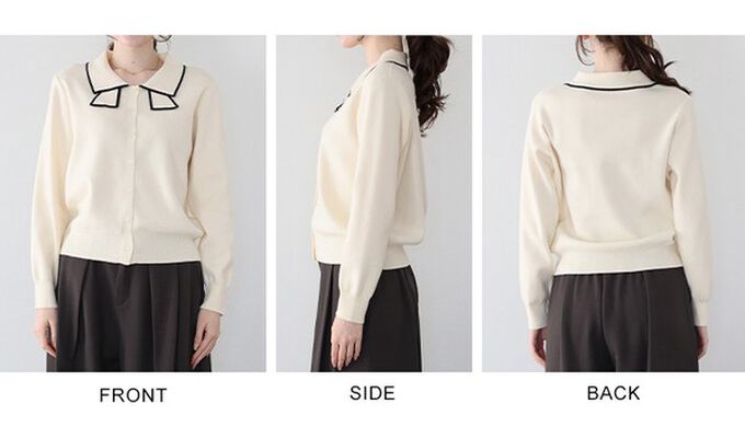 日本 BLUE EAST - 甜美蝴蝶結勾邊領針織上衣開襟衫-灰 (M)