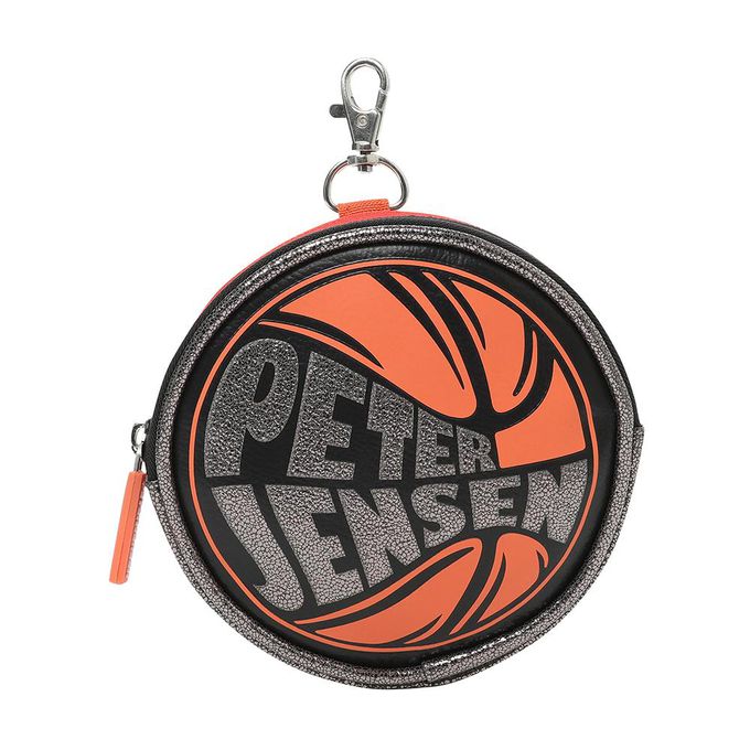 韓國 PETER JENSEN - (附吊繩)籃球圓形拉鍊零錢包-銀黑 (12x12cm)