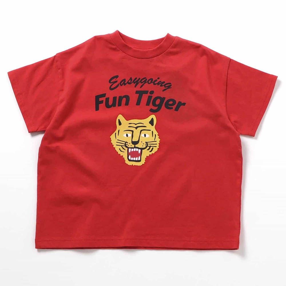 美式風格印花短袖上衣-老虎logo-紅