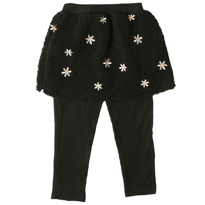 akachan honpo - 10分裙褲-刷毛 刺繡-黑色