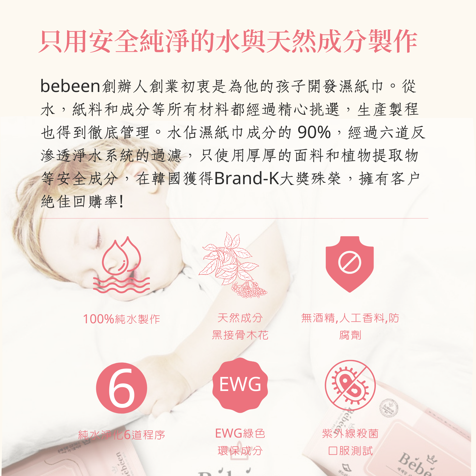 韓國 bebeen - 加厚版純水濕紙巾-10包入-紫-(80抽/包)