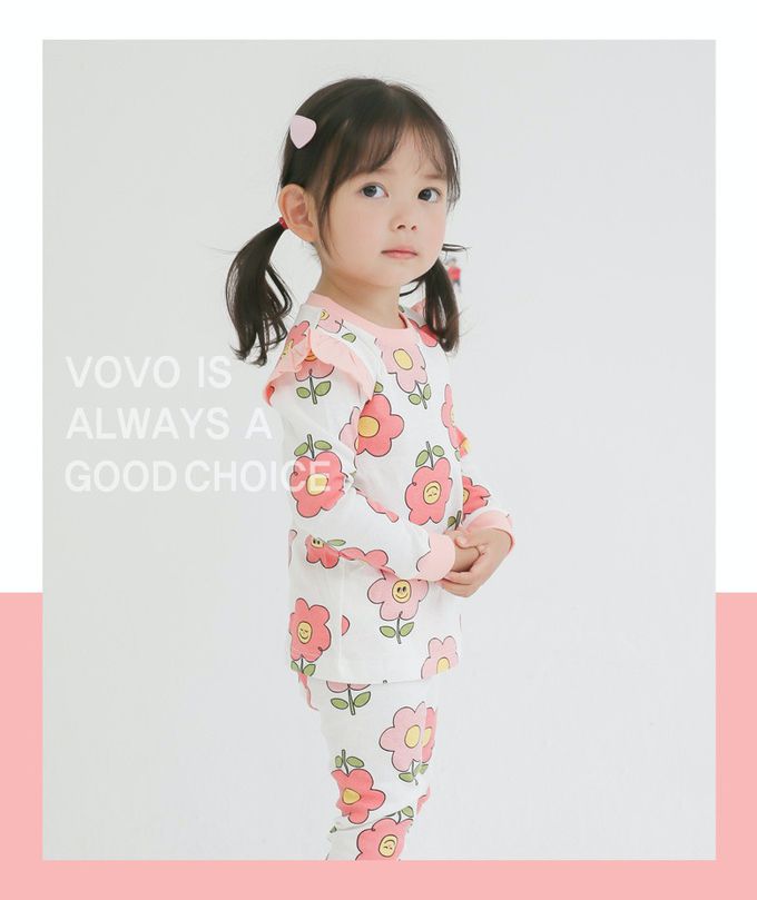 韓國 VOVO - 韓國製親膚純棉家居服-微笑花-粉