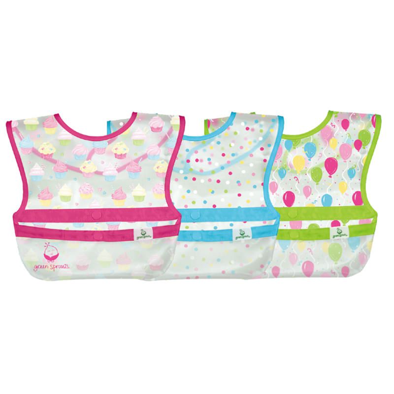 美國 green sprouts - 小綠芽魔鬼氈雙面防水/防食物掉落圍兜三入組-杯子蛋糕