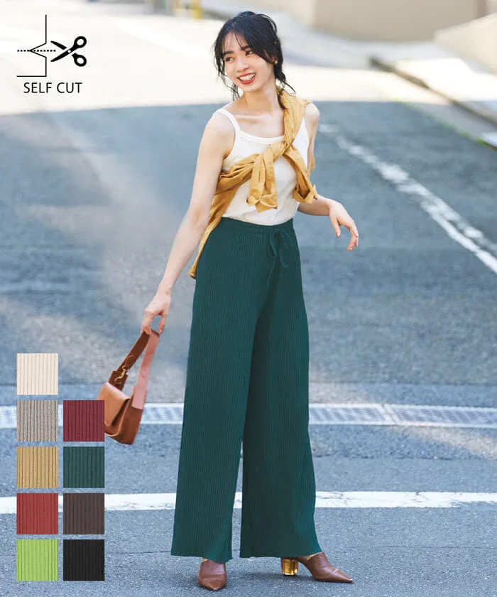 日本 COCA - [可剪裁] 速乾垂墜彈性風琴寬褲-淺灰棕