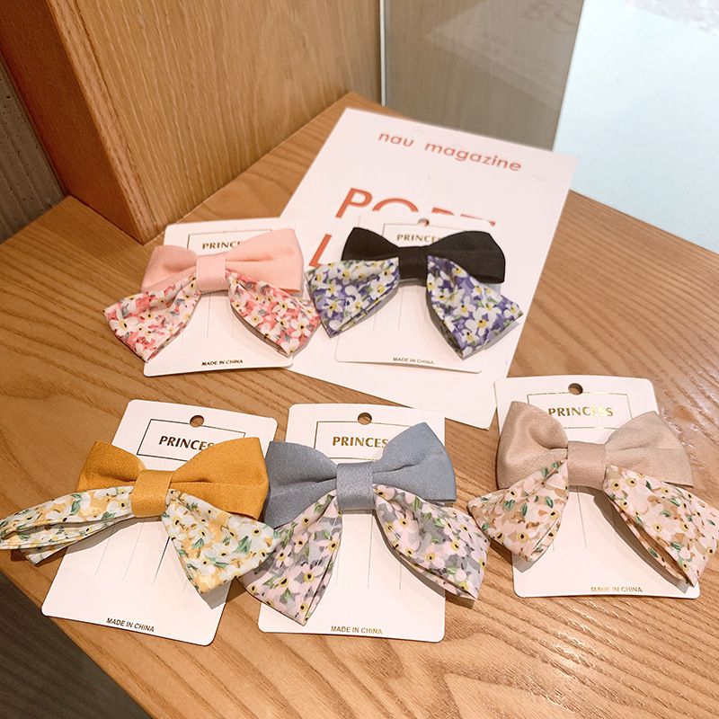 公主碎花大蝴蝶結髮夾-粉色