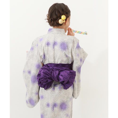 日本 devirock - 純棉夏日祭典花朵浴衣兵兒帶2件組-瑪格麗特-紫灰