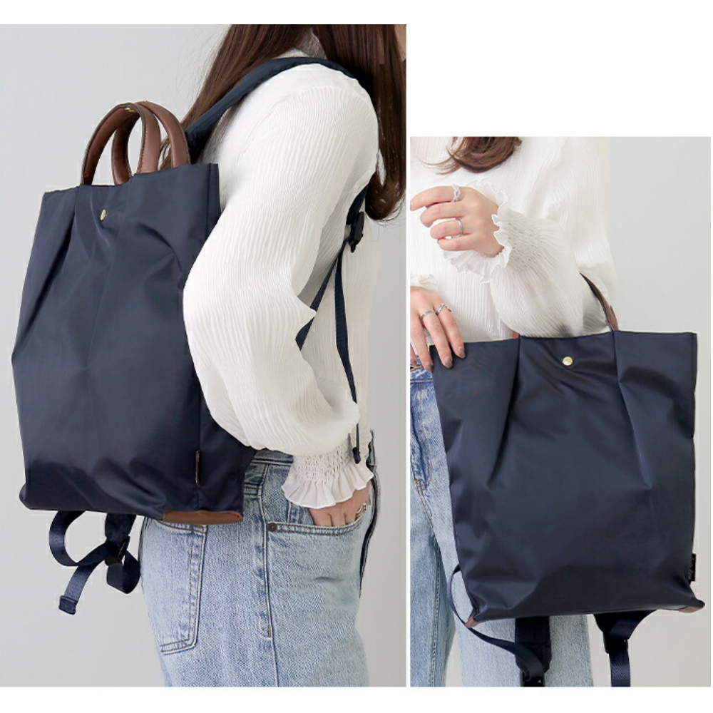 肩樂 光澤感防潑水手提/後背包-(可放A4)-海軍藍 (34x28cm)