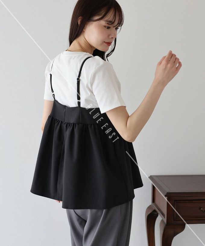 日本 BLUE EAST - 亮眼可愛蝴蝶結細肩帶上衣-摩卡