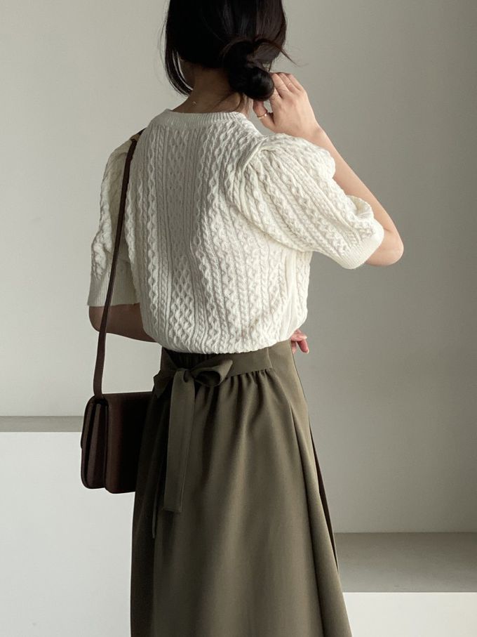 韓國女裝連線 - 淑女後鬆緊綁帶蝶結打褶中長裙-軍綠 (FREE)