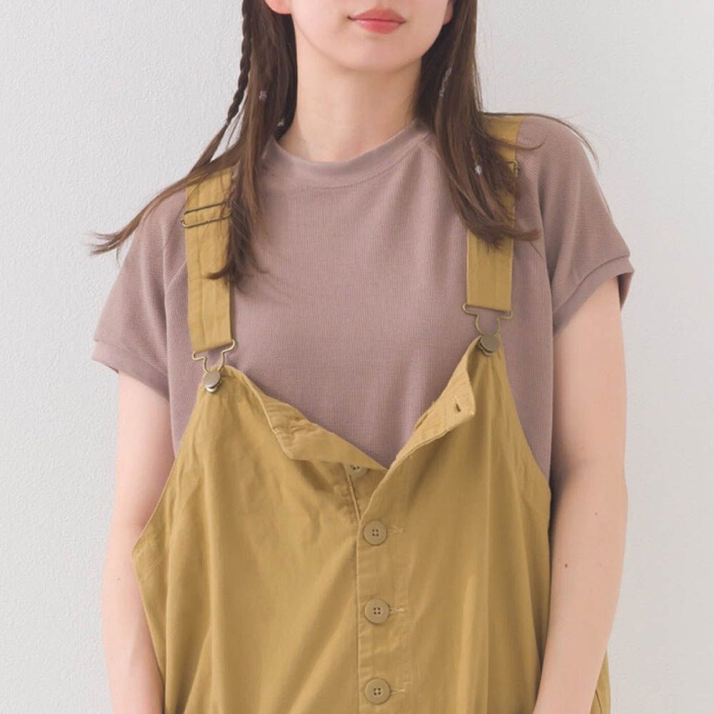 接觸冷感 側開叉休閒短袖上衣-卡其棕