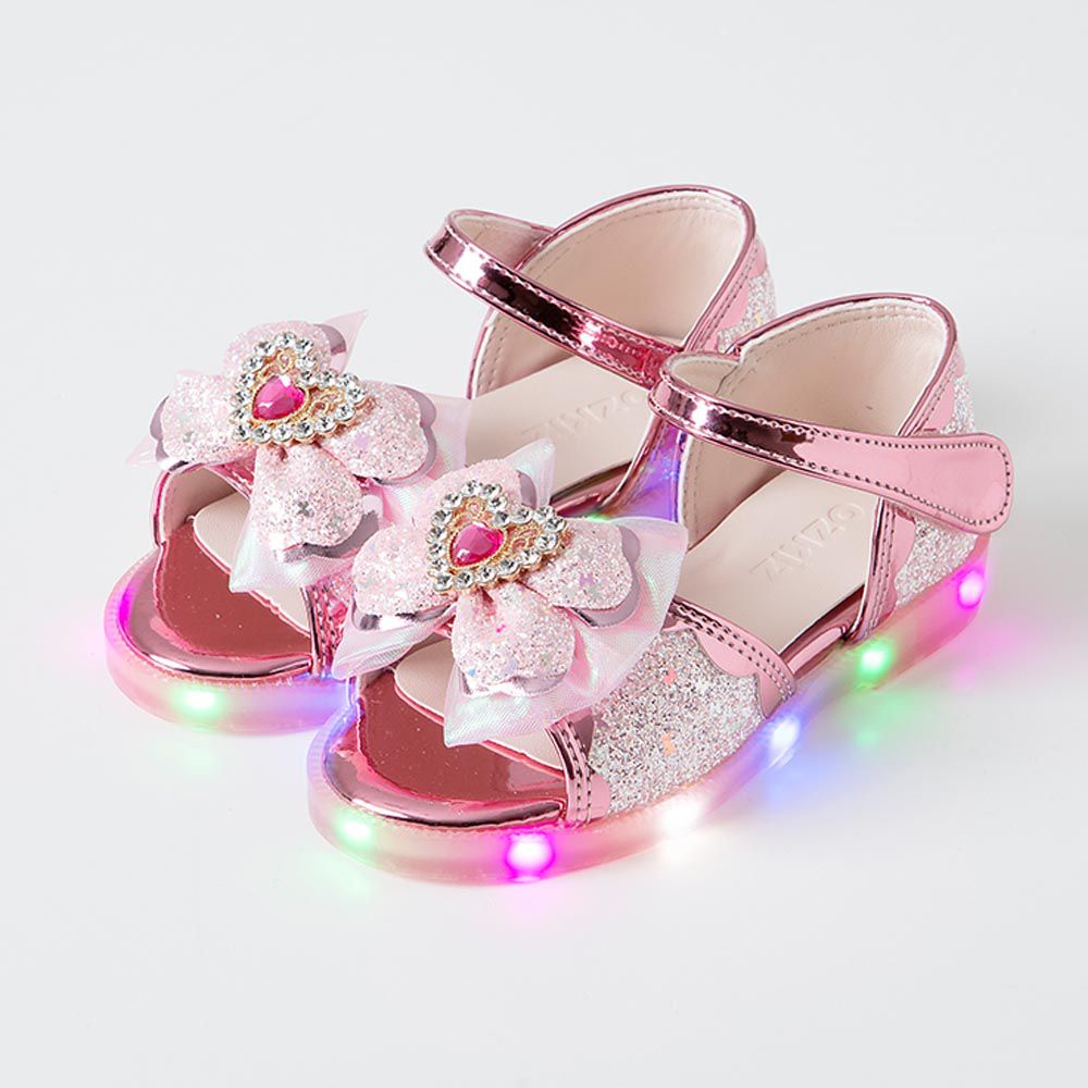 韓國 OZKIZ - (LED)蝴蝶愛心鑽石涼鞋-粉紅