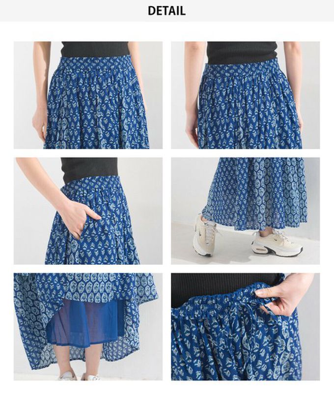 日本 OMNES - 100%印度棉 奢華印花飄逸感長裙-寶藍