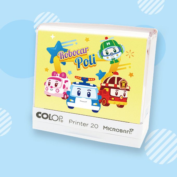 可愛卡通印章 - 布類專用連續回墨章-POLI-baby版-藍墨水 (3.8X1.4cm)