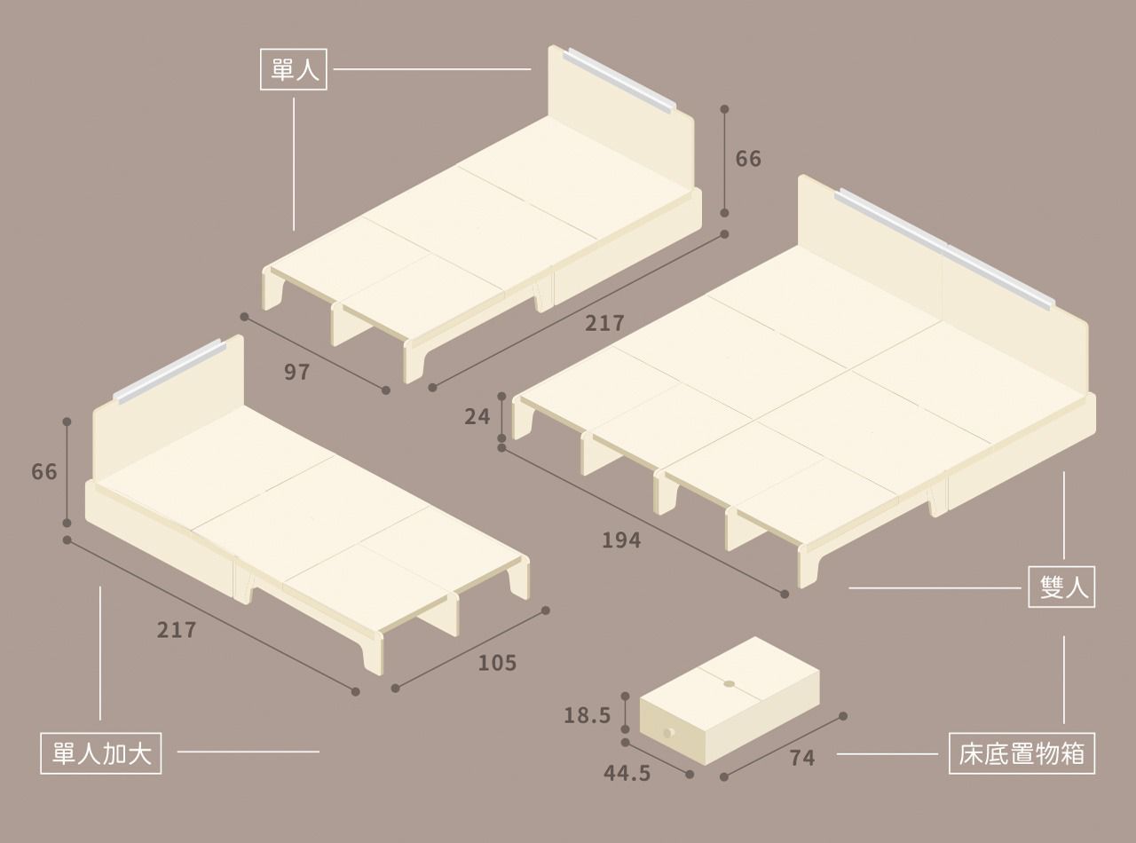 走走家具 - 模組單人加大床架-清新白 (105 / 217 / 66 (cm);座高 24 (cm))