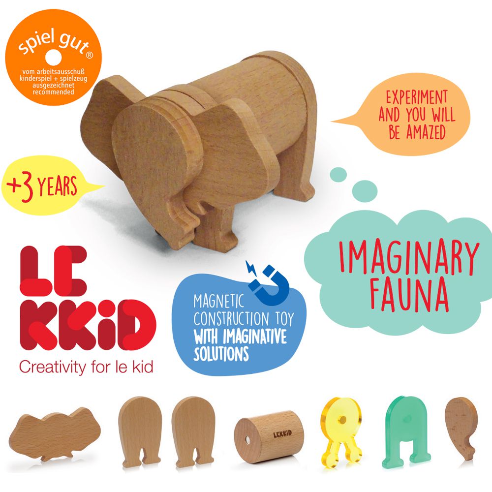 西班牙 LEKKID - IMAGINARY FAUNA磁性積木組-大象7片組