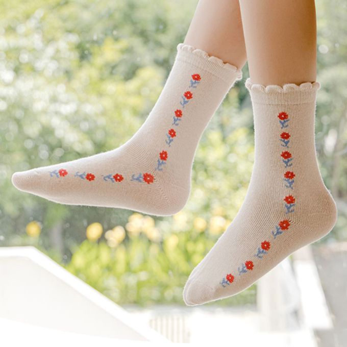 腳ㄚ子 - 幼/兒童棉質中筒襪 童襪 襪子 棉襪 兒童襪-粉色世界