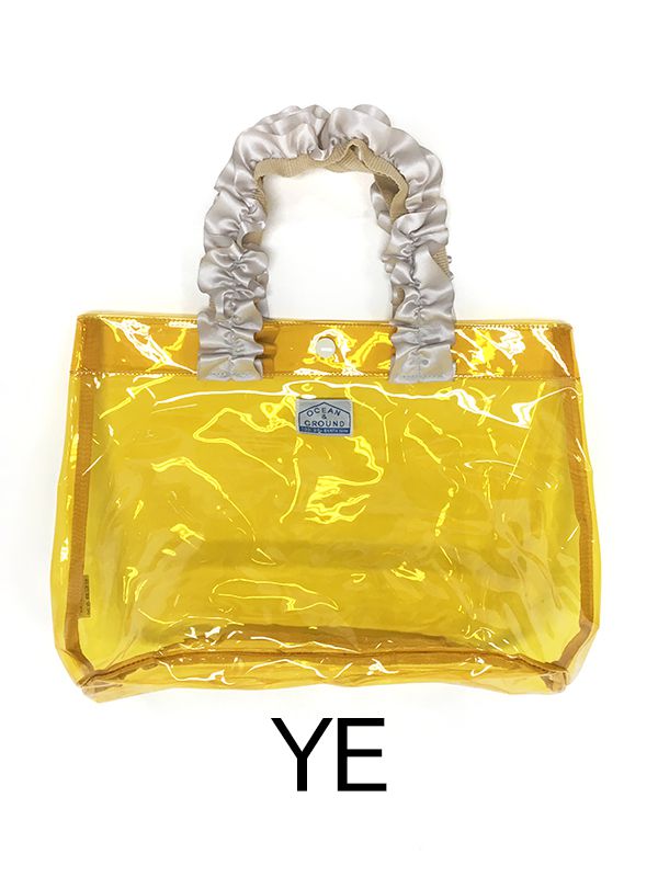 日本 OCEAN&GROUND - 透明PVC防水手提袋-緞帶度假風-灰黑 CH (27x33x20.5cm)