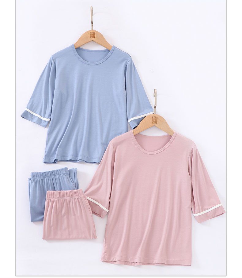 MAMDADKIDS - 素色透氣七分袖套裝/家居服-藕粉色