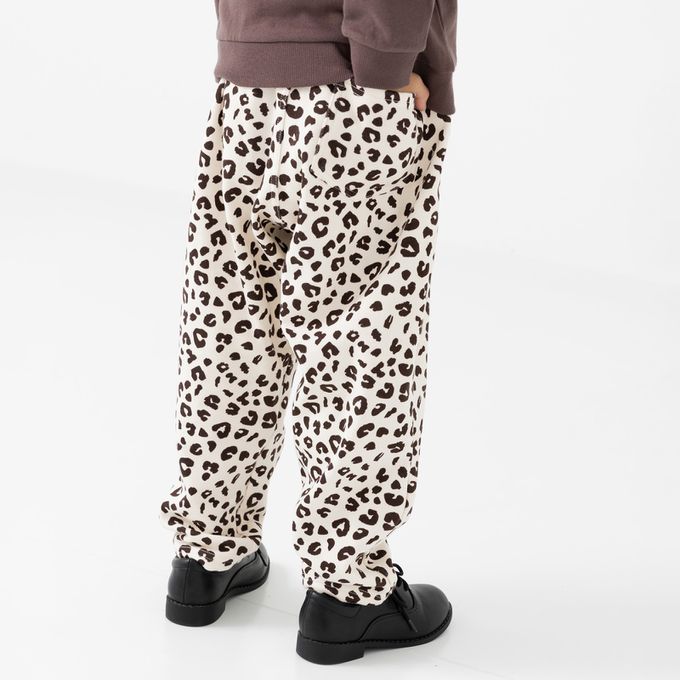 日本 Chil2 - 裏起毛寬鬆版型長褲-豹紋-白