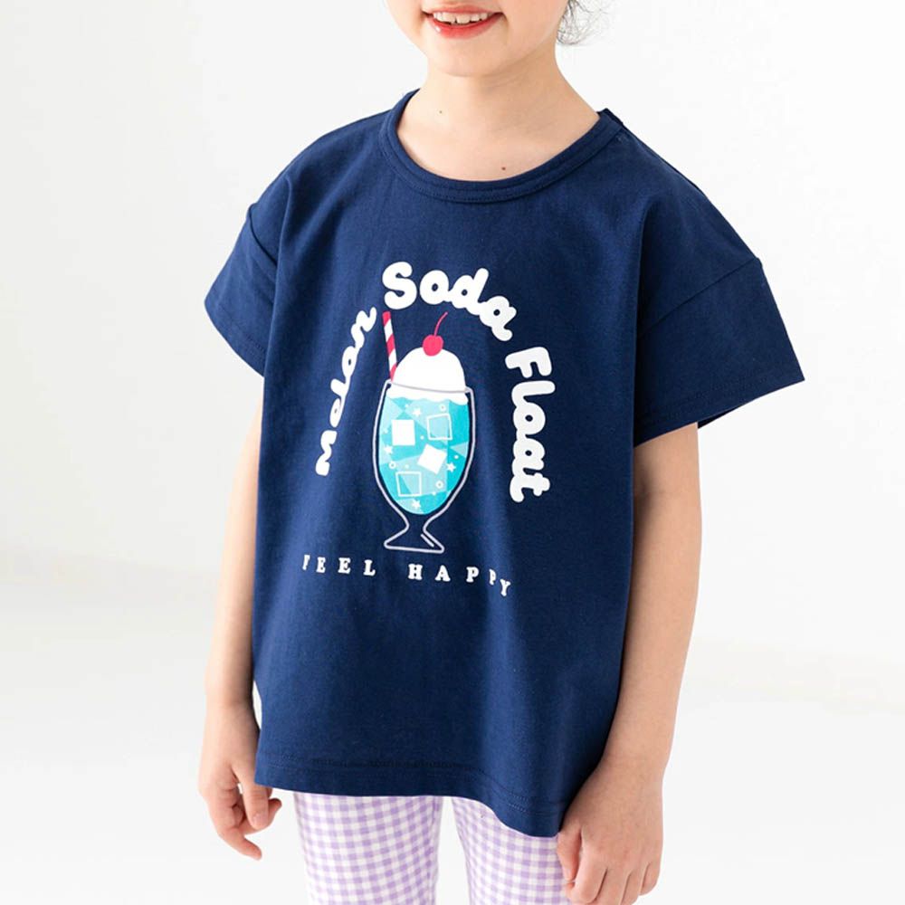 100%棉 定番印花短袖上衣-冰淇淋聖代-深藍