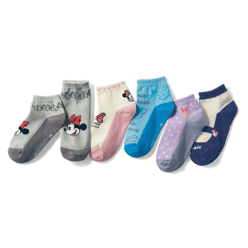 日本千趣會 - 迪尼印花兒童短襪五件組-米妮系列