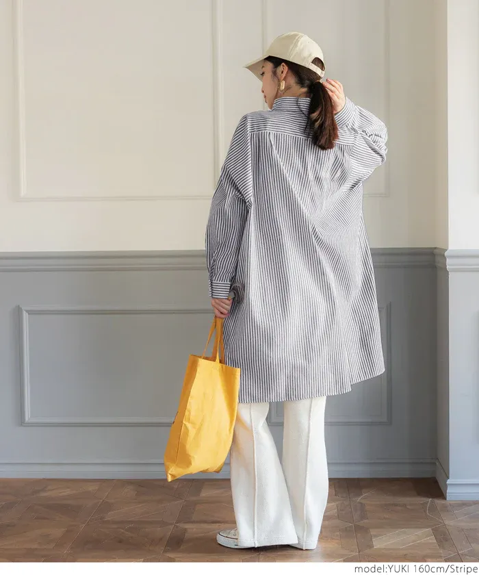 日本 COCA - 質感翻領排扣中長版襯衫-深灰