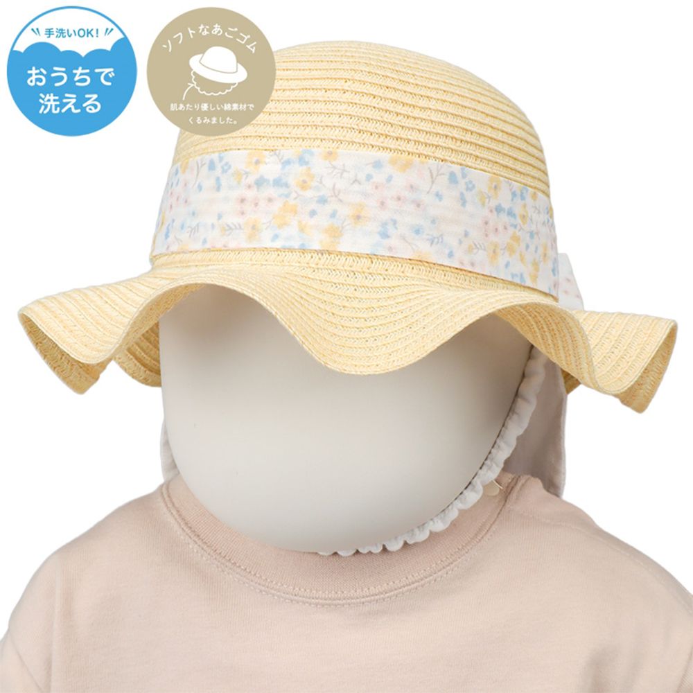 波浪邊帽 可洗可折疊-小花蝴蝶結-藍色