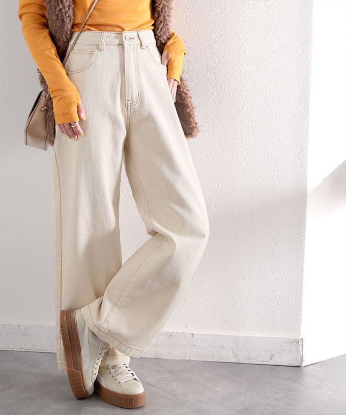 日本 Classical Elf - 熱銷必收！純棉厚磅顯瘦美腳寬褲-丹寧藍