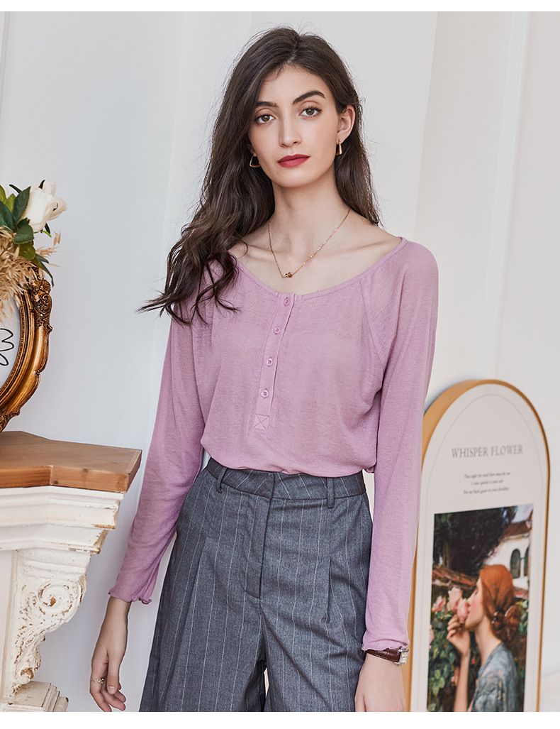 慵懶基礎長袖上衣-粉紫色