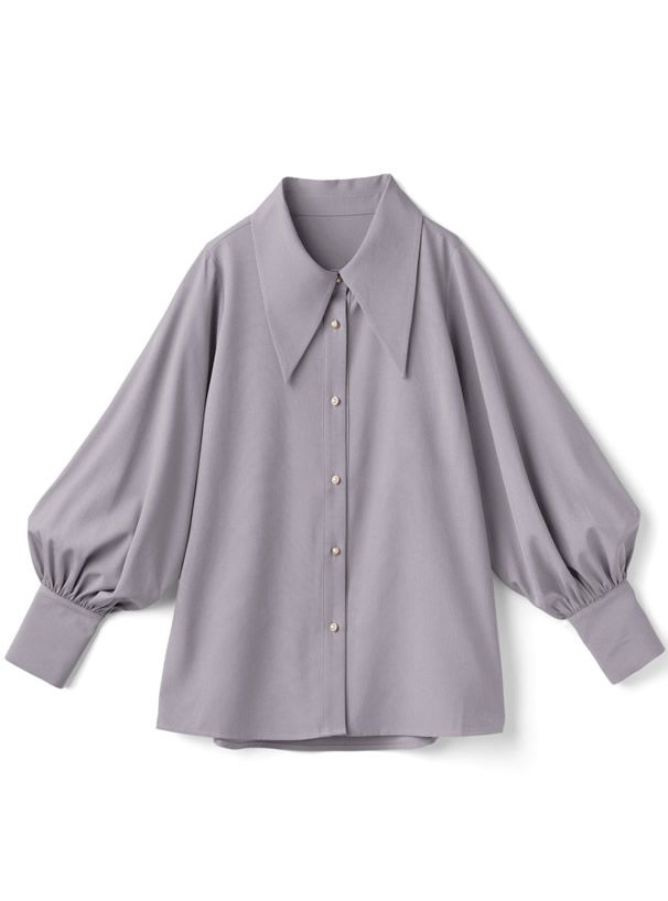 日本 GRL - 光澤感精靈領泡泡袖襯衫-淺米杏