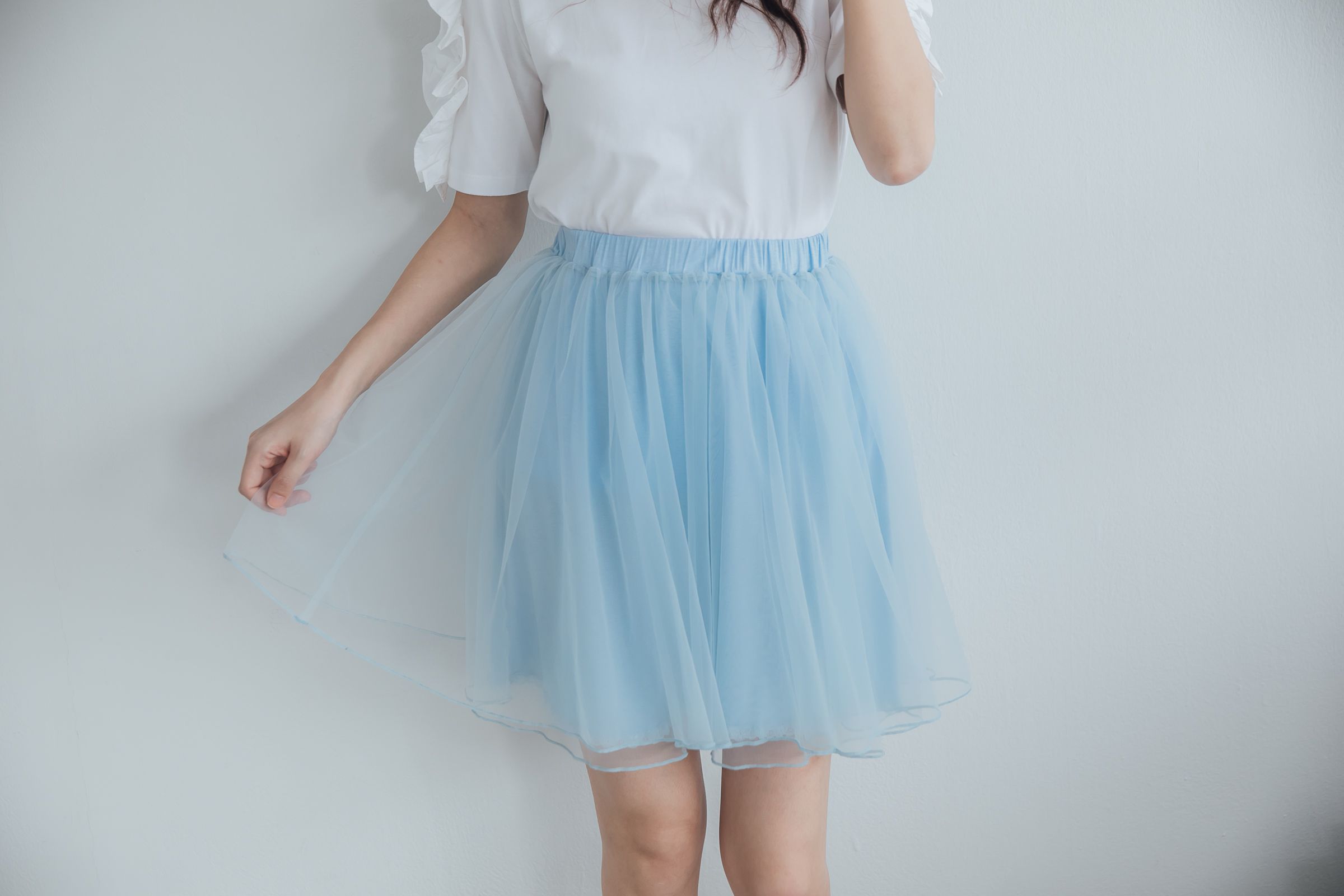 Peachy - 獨家訂製綿柔空氣紗裙-短裙款-Elsa冰藍 (F)