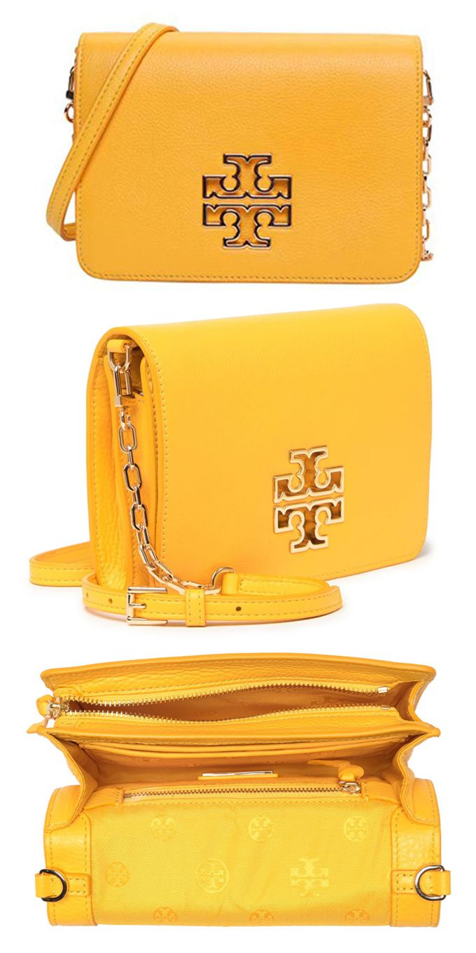 TORY BURCH - 雙T LOGO皮革手拿包 (黃色)